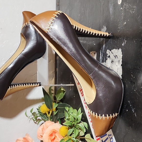 CHINESE LAUNDRY Leather Patchwork Thick Stich Detail Leather Heel 6.5M - Picture 3 of 11